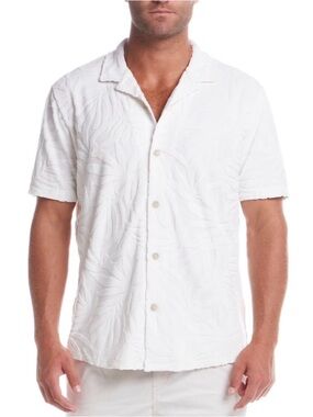 WP Weatherproof Mens Terry Button Front Short Sleeve Shirt Collared Sz Lg White